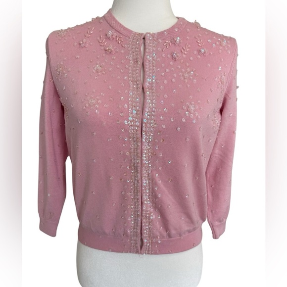 INC International Concepts Silk Blend Pink Sequin Beaded Cardigan Women’s Size S - Picture 1 of 11